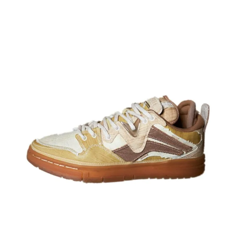 LiNing Wave Pro Ramie Slip-Resistant Cushioning Wear-Resistant Low-Top Skateboard Shoes Men's Beige Brown-0