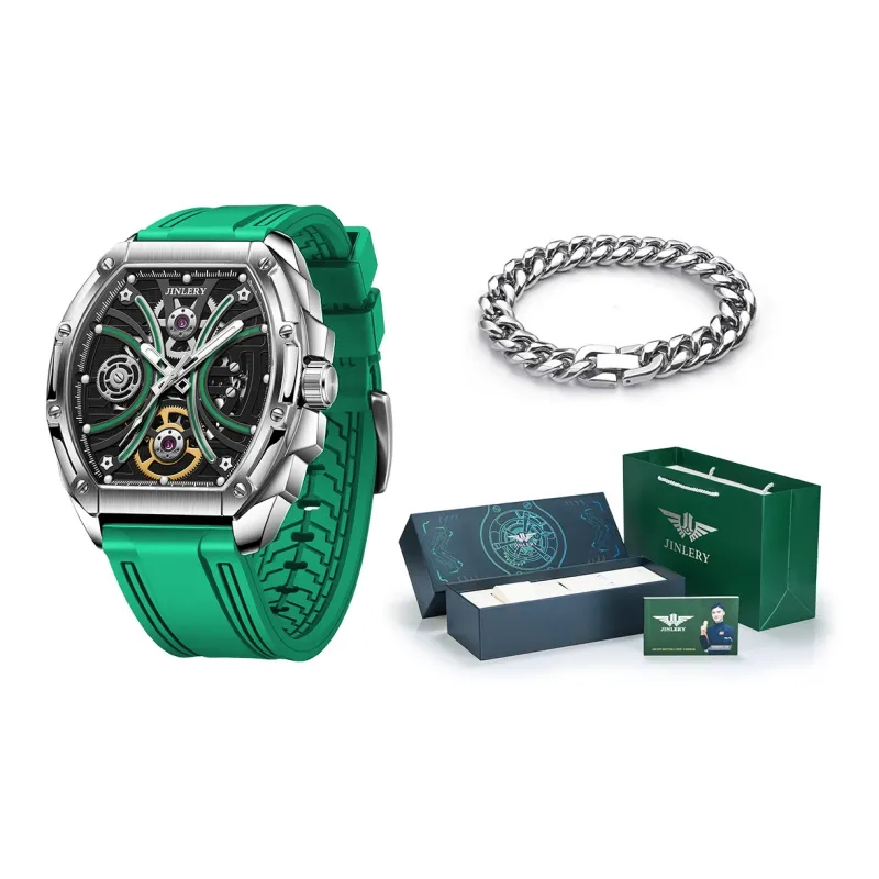 JINLERY Apocalypse Collection Automatic Mechanical Movement Rubber Strap Watch Men's Watches Cut-Out Dial-9