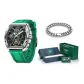J9073J2 Silver Case with Green Silicone Strap[Cuban Bracelet+Dark Shadow Box]
