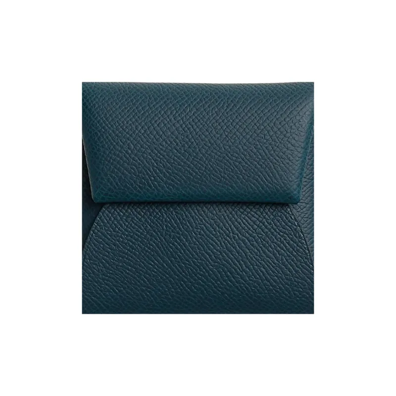 HERMES Bastia Epsom Calfskin Coin Purses Wallets Women's Prussian Blue With Resilient Bubble Green-2