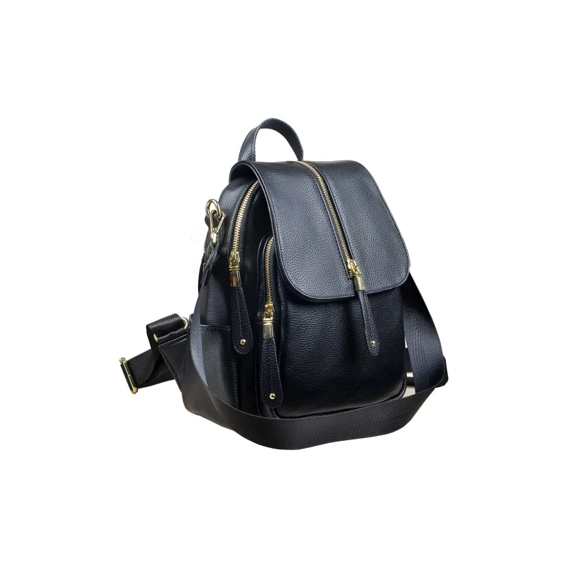 VANDEE Cow Leather Backpack Medium Size Women's Black-2