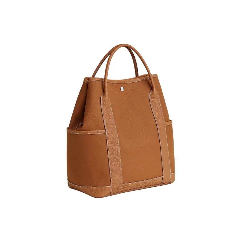 HERMES Garden Party Canvas With Negonda Calfskin Garden Bag Handbag Men's Light Yellow Umber & Gold-2