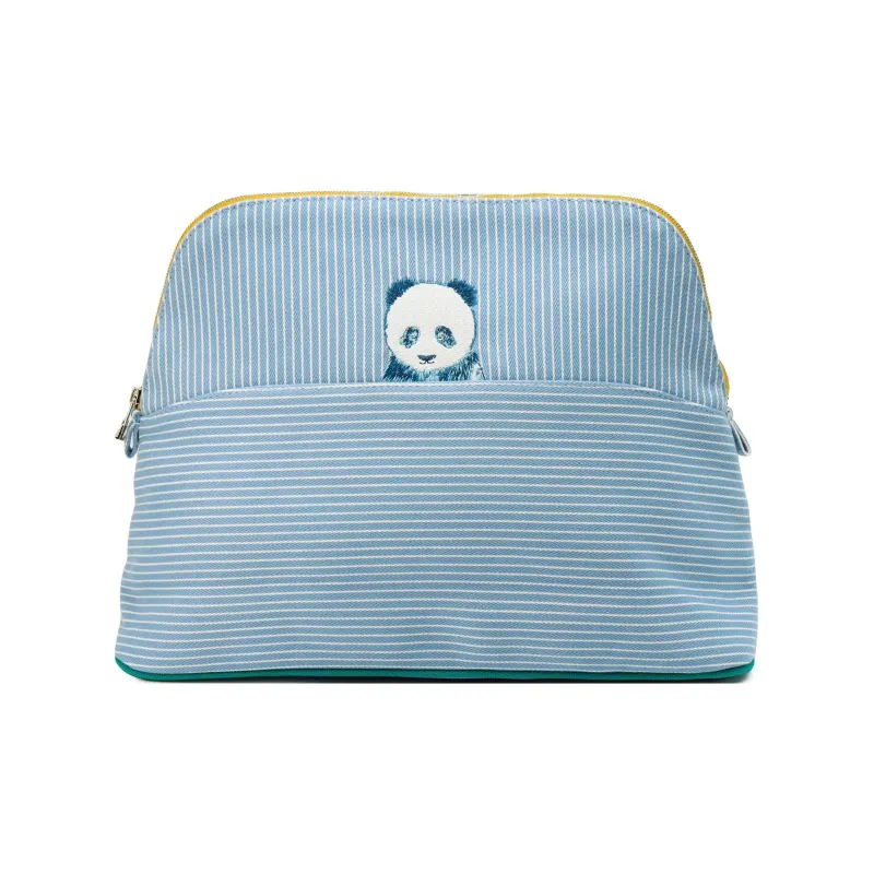 HERMES Bolide Cotton And Canvas Bowling Bag, Canvas Bag, Storage Bag, Clutch, Makeup Bag Women's Bleuet Cornflower Blue-0
