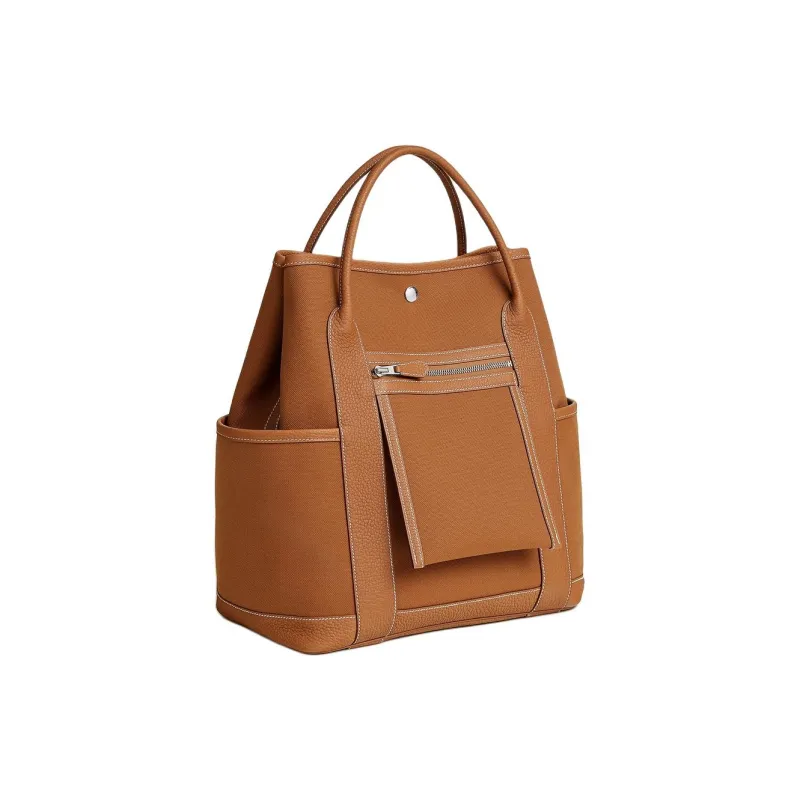 HERMES Garden Party Canvas With Negonda Calfskin Garden Bag Handbag Men's Light Yellow Umber & Gold-1