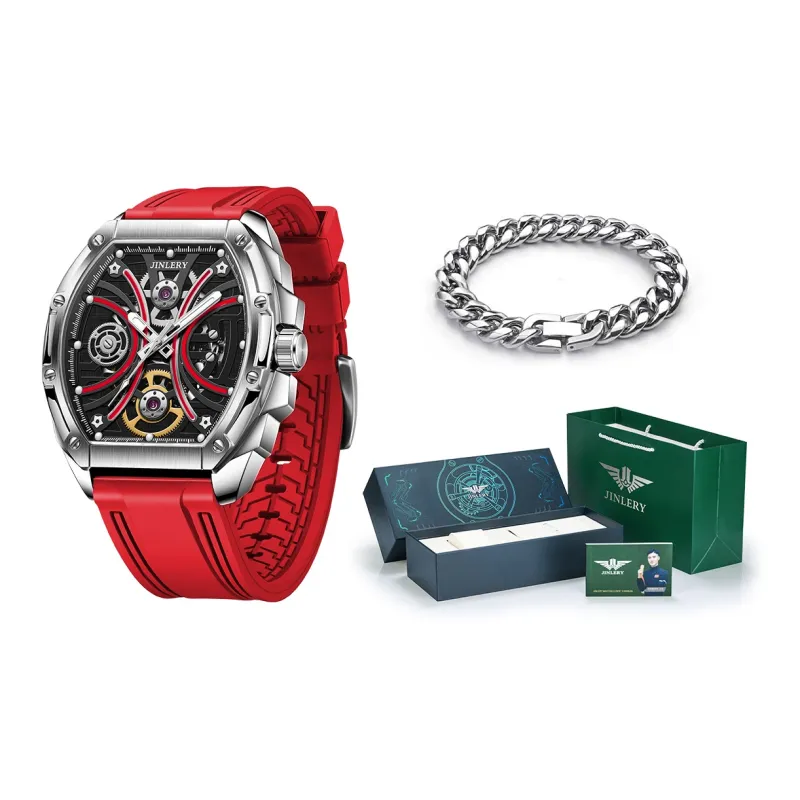 JINLERY Apocalypse Collection Automatic Mechanical Movement Rubber Strap Watch Men's Watches Cut-Out Dial-10