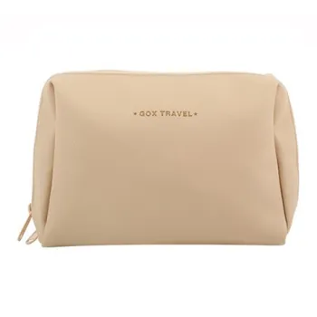 GOX Leather Makeup Bag Large Size Unisex Beige Apricot/Cloud Gray/Black