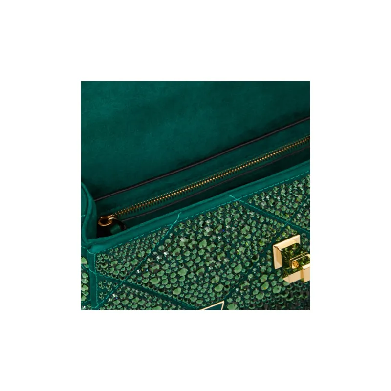 Valentino ROMAN STUD Embroidery Handbag Shoulder Bag Crossbody Bag Medium Size Women's Green-3