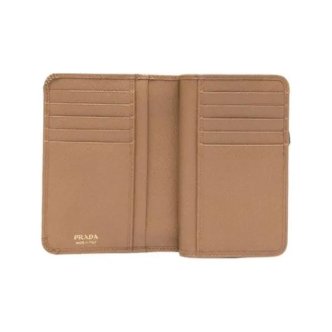 PRADA Saffiano Leather Card Holder Wallet Women's Light Brown-3