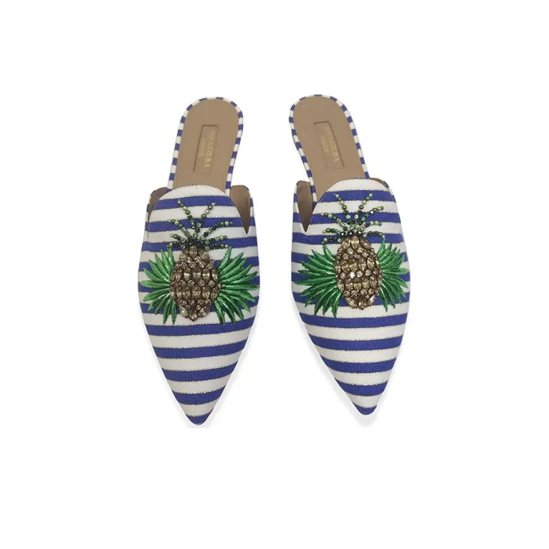 AQUAZZURA Wrap-toe Slippers Women's Blue White Green-3