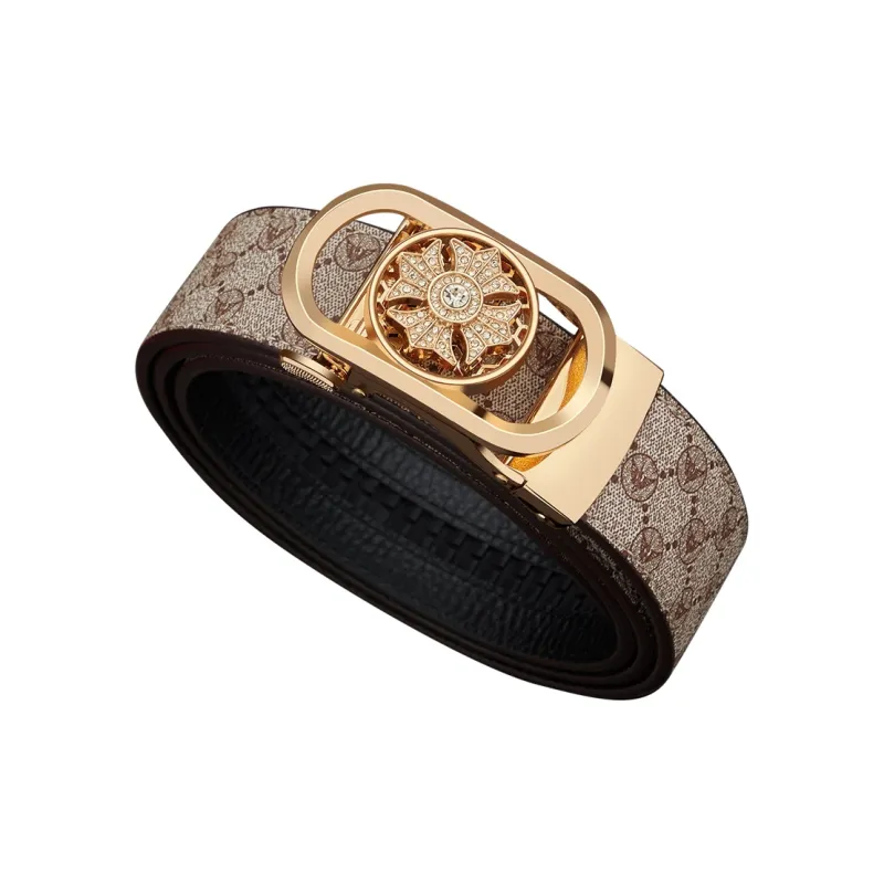 WilliamPOLO PVC Leather Belts Men's Gold Width  3.5cm-3