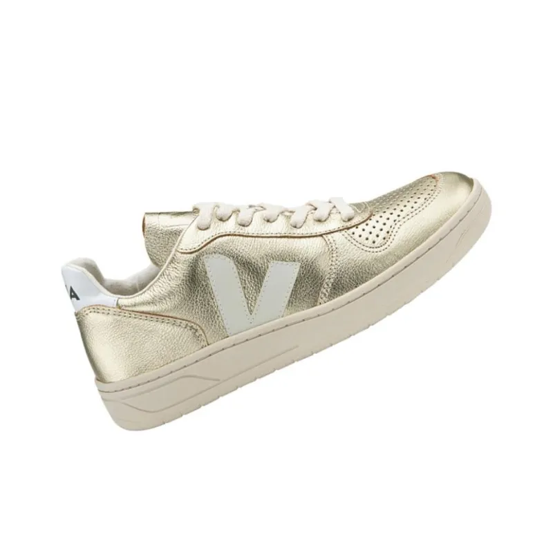 VEJA V-10 Stylish Skateboarding Shoes Unisex White Gold-1