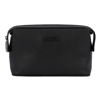 PIQUADRO Leather Clutch Toiletry Bag Regular Unisex Black