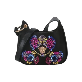 VERSACE La Medusa Nylon Hobo Bag, Shoulder Bag, Crossbody Bag Mini Women's Black