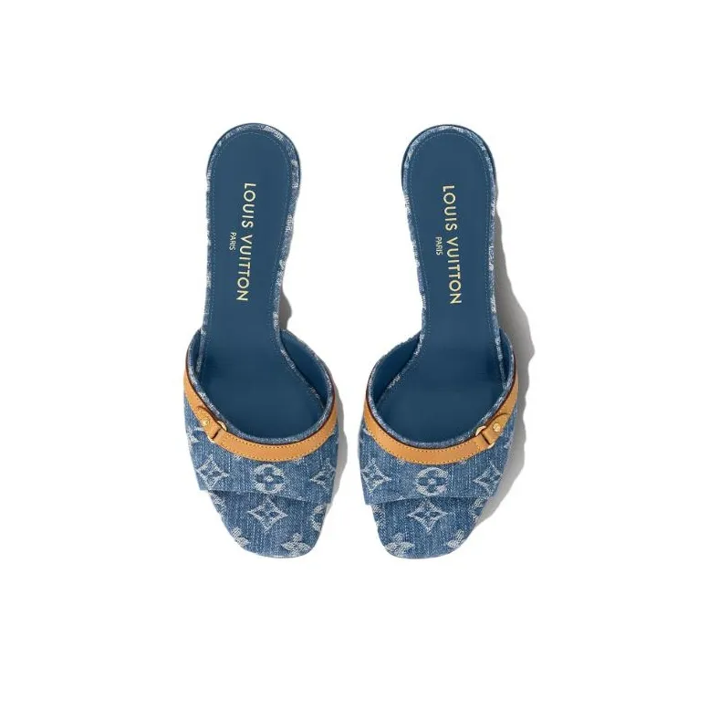 LOUIS VUITTON Revival Rubber Sole Slide Slippers Women's Blue-3