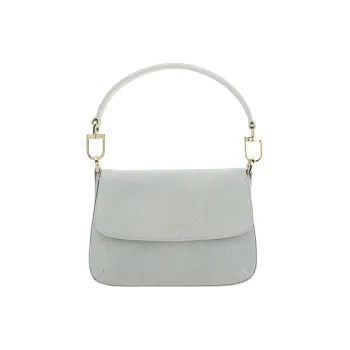 GIORGIO ARMANI Cow Leather Handbag Shoulder Bag Women's Sage Green With Taupe Accents