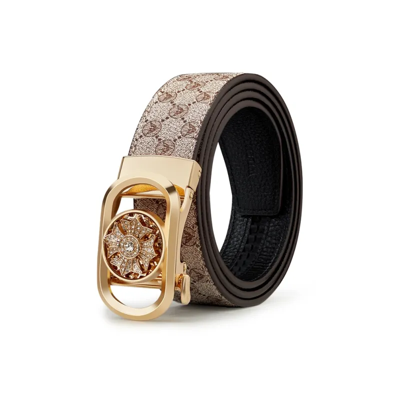 WilliamPOLO PVC Leather Belts Men's Gold Width  3.5cm-2