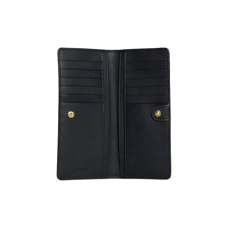 COACH Slim Wallet Smooth Pebbled Leather Card Holder Wallet Women's Black & Gray White-4