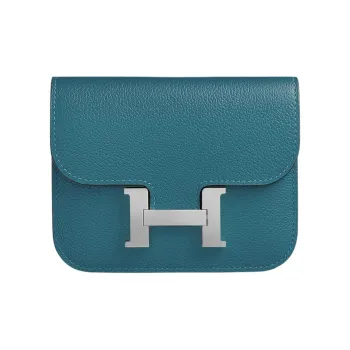 HERMES Constance Slim Evercolor Calfskin Fanny Pack Handheld Wallet Women's D2 NEW BLEU JEAN Denim Blue