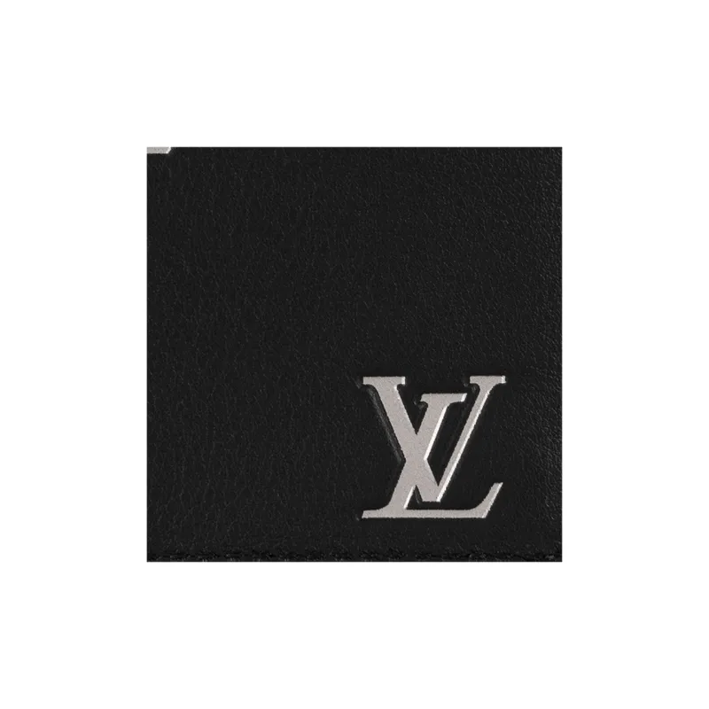 LOUIS VUITTON Leather Wallet Men's Black & Silver-5
