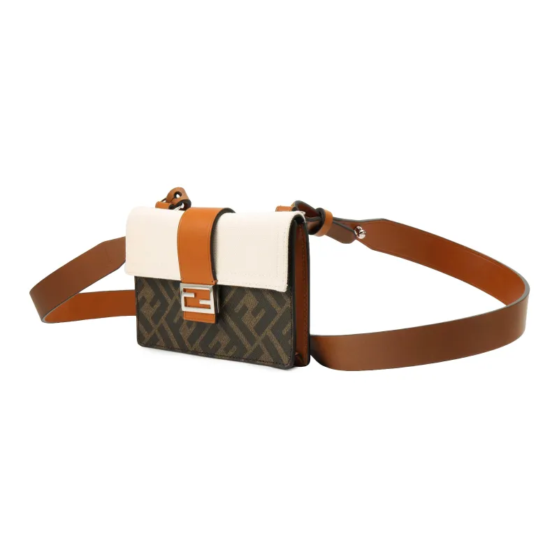 FENDI Baguette Canvas With Leather Baguette Bag Clutch Shoulder Bag, Crossbody Bag Regular Men's Brown/White-2
