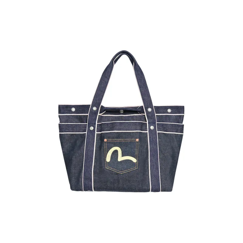 EVISU Denim Tote Bag Shopping Bag Handbag Regular Unisex Blue-0
