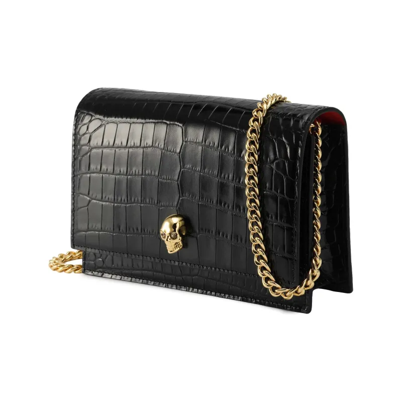 Alexander McQueen Crocodile Pattern Leather Chain Bag Shoulder Bag Women's Black-1