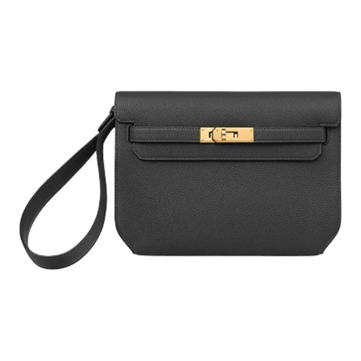 HERMES Kelly Depeches Togo Calfskin Clutch Men's 89 Noir Black-0