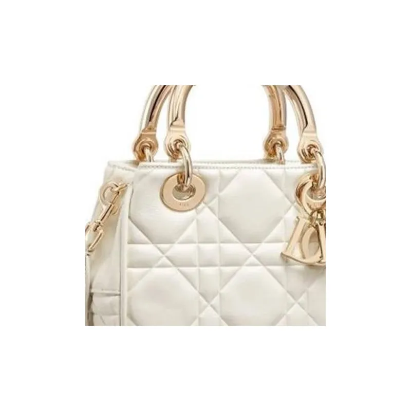 DIOR Lady Dior Calfskin Shoulder Bag Crossbody Bag Handbag Mini Women's White-1
