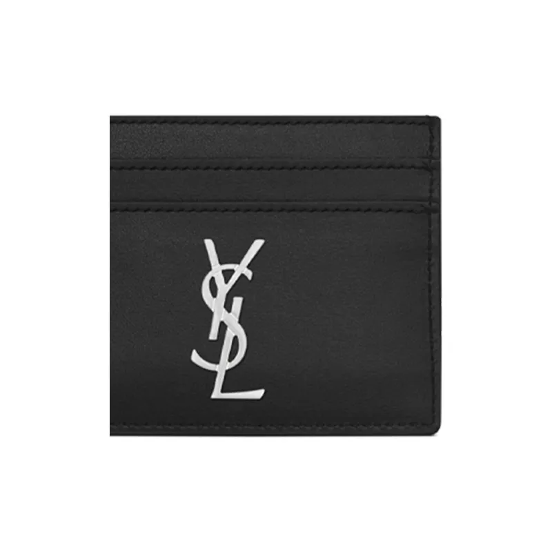 SAINT LAURENT Smooth Finish Leather Card Holder Card Holder Men's Black-3