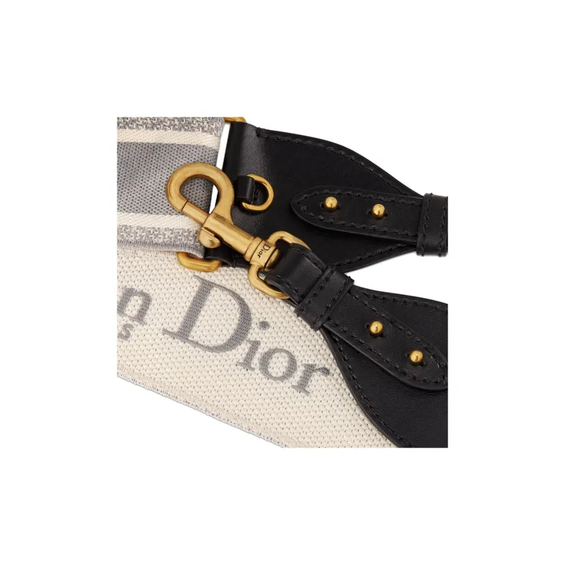 DIOR Embroidered With Calfskin Shoulder Strap With Pouch Shoulder Strap Women's Gray & Black-2