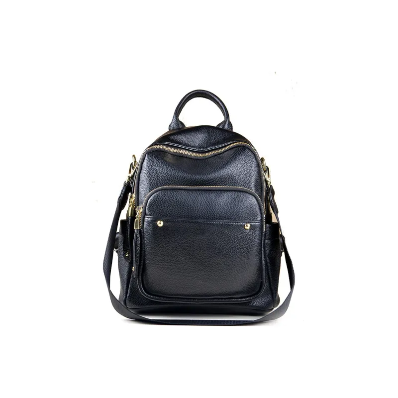 VANDEE Cow Leather Backpack Shoulder Bag Medium Size Women's Black-0
