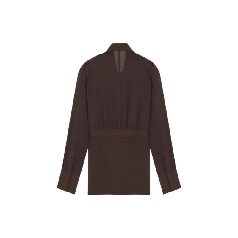 SAINT LAURENT Chiffon Shirt Dress 'Chocolat'-1