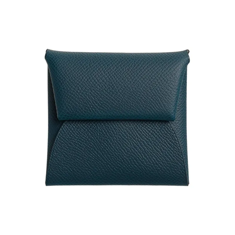 HERMES Bastia Epsom Calfskin Coin Purses Wallets Women's Prussian Blue With Resilient Bubble Green-0