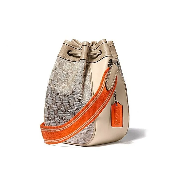 COACH Fabric With Leather Bucket Bags Shoulder Bag Crossbody Bag Men's Beige & Orange-2