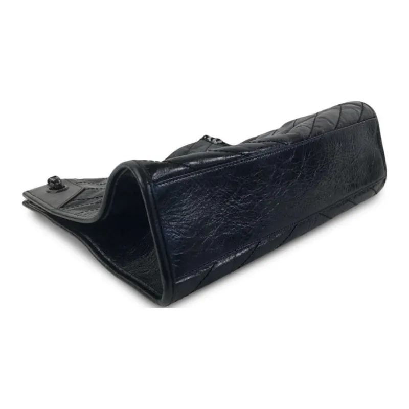 SAINT LAURENT Niki Waxed Leather Tote Bag Shopping Bag Handbag Shoulder Bag Medium Size Women's Black-4