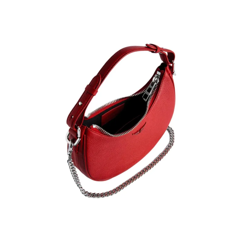 Zadig & Voltaire Grained Leather Crescent Bag Shoulder Bag Crossbody Bag Handbag Mini Women's Red-3