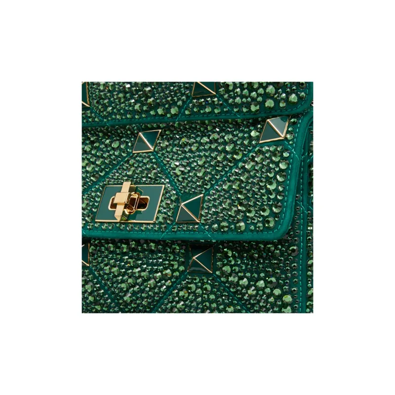 Valentino ROMAN STUD Embroidery Handbag Shoulder Bag Crossbody Bag Medium Size Women's Green-4