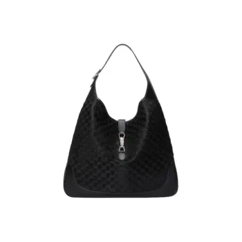 GUCCI Jackie 1961 Velvet Shoulder Bag Large Size Women's Black