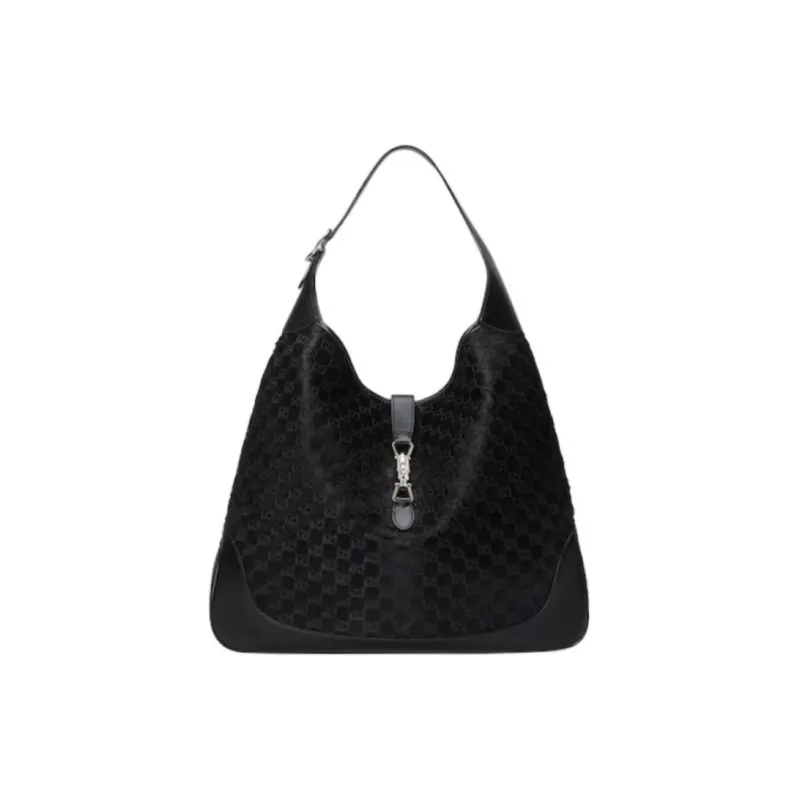 GUCCI Jackie 1961 Velvet Shoulder Bag Large Size Women's Black-0