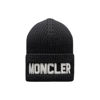 Moncler Merino Wool Polyester Beanies Unisex Black