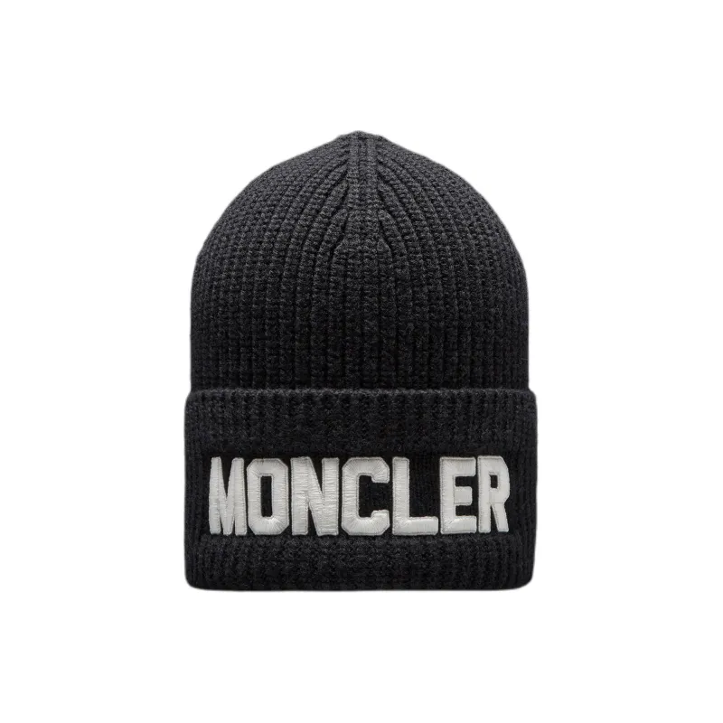Moncler Merino Wool Polyester Beanies Unisex Black-0