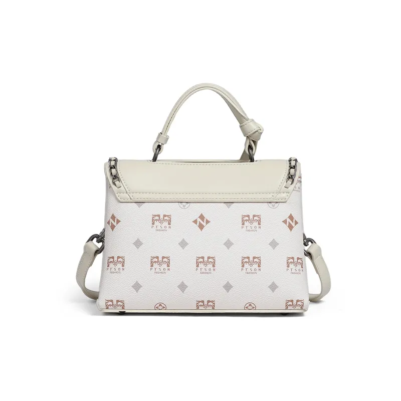 PT'SON PVC Small Square Bag, Handbag, Shoulder Bag, Crossbody Bag Regular Women's White/Coffee-4