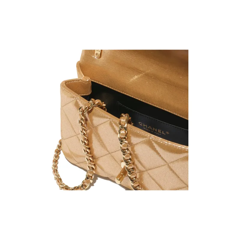 CHANEL Metal Texture Calfskin Flap Bag, Shoulder Bag, Crossbody Bag Mini Women's Gold-2