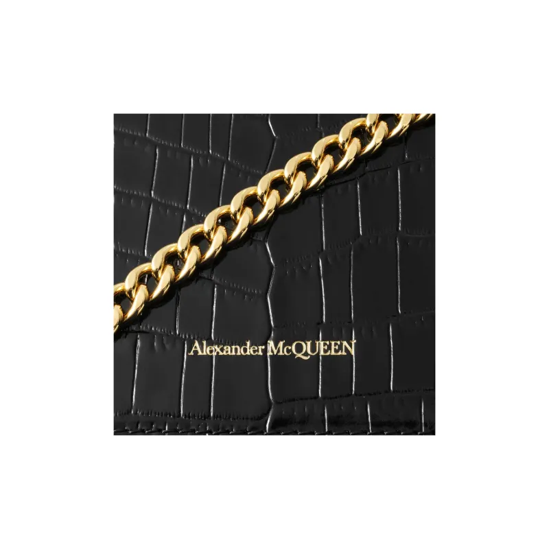 Alexander McQueen Crocodile Pattern Leather Chain Bag Shoulder Bag Women's Black-6