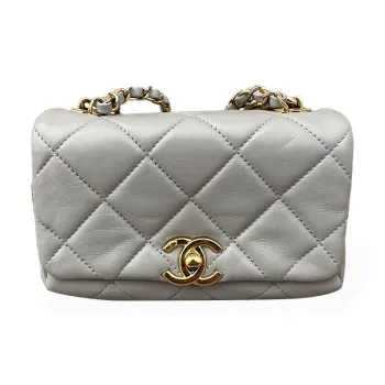 CHANEL Sheepskin Shoulder Bag, Crossbody Bag Mini Women's Gray
