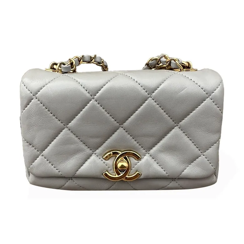 CHANEL Sheepskin Shoulder Bag, Crossbody Bag Mini Women's Gray-0
