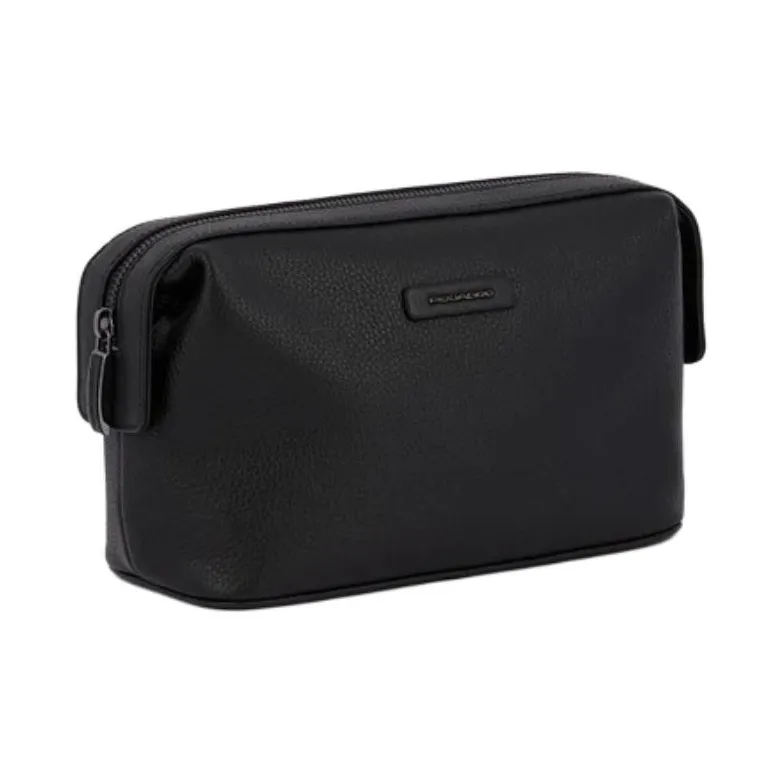 PIQUADRO Leather Clutch Toiletry Bag Regular Unisex Black-1