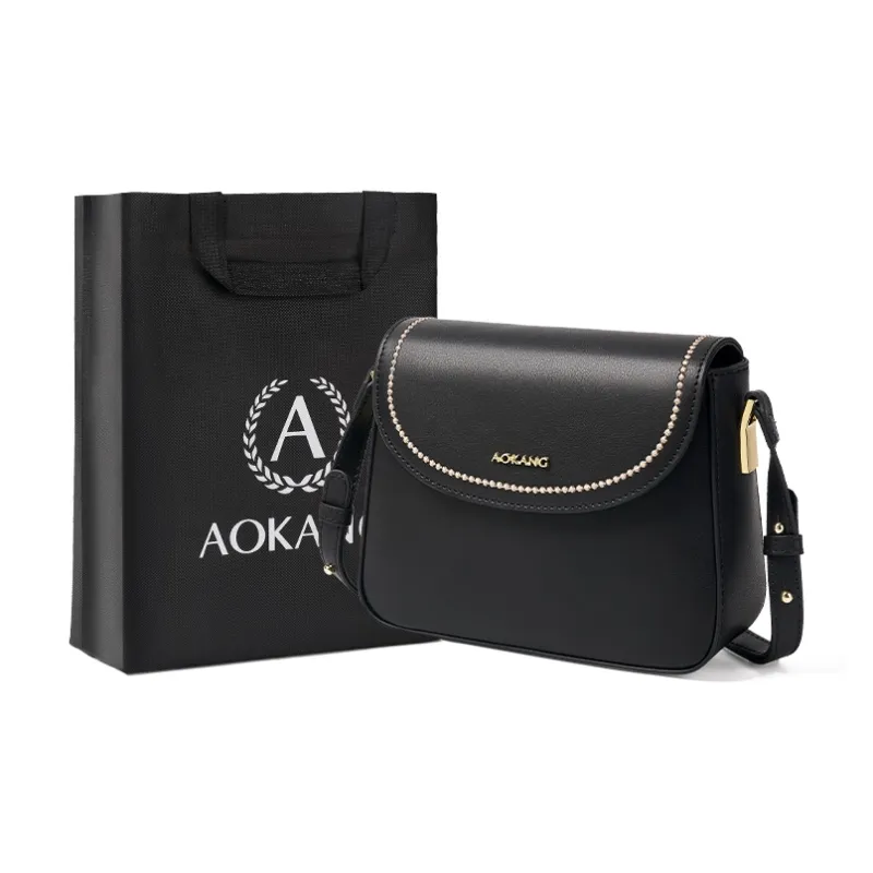AOKANG Cow Leather Small Square Bag Shoulder Bag Small Size Women's Caramel Coffee/Cream Apricot/Classic Black-8