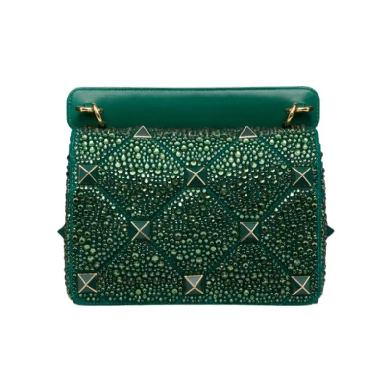 Valentino ROMAN STUD Embroidery Handbag Shoulder Bag Crossbody Bag Medium Size Women's Green-2