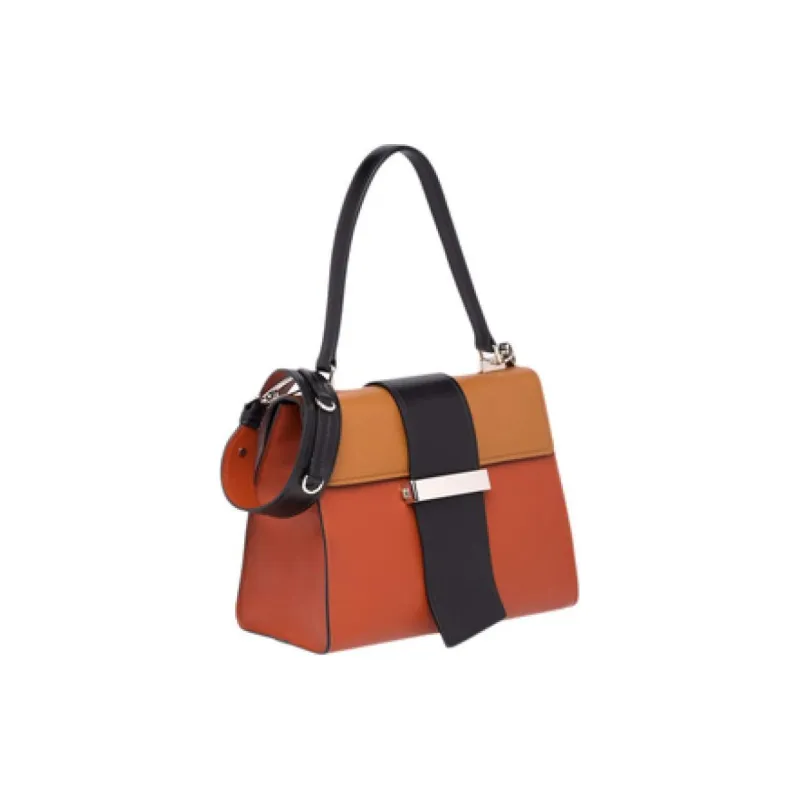 PRADA Genuine Leather Handbag Women's Orange/Black/Brown-1